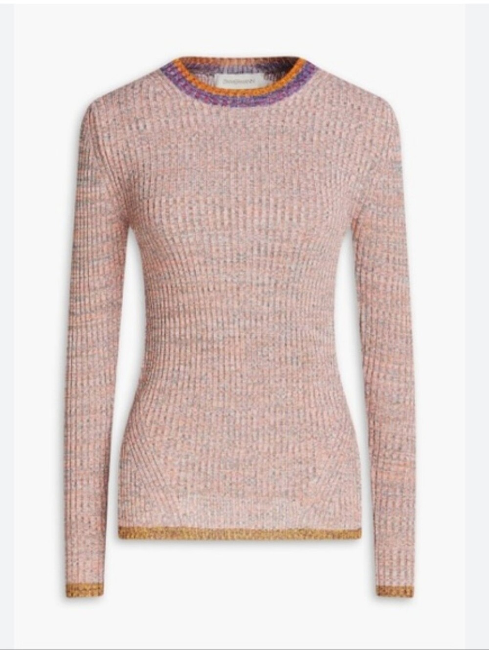Zimmermann Pink Ribbed Crewneck Sweater with Purple and Gold Trim